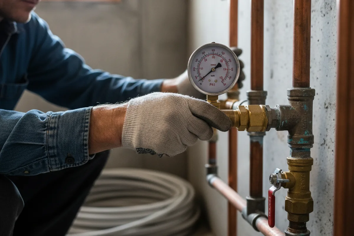 Pressure testing a repaired line during Water Line Repair in Manchester